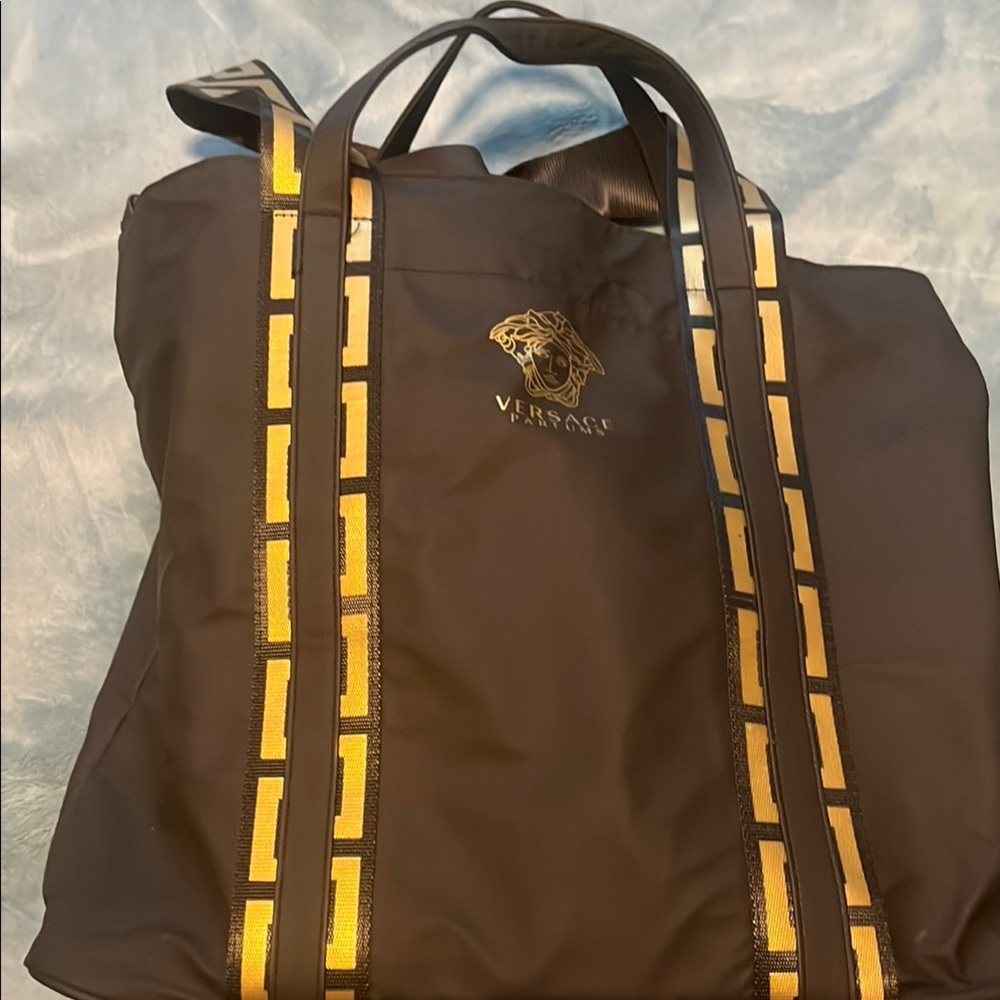 Versace Black and Gold Duffel Bag with Medusa Logo